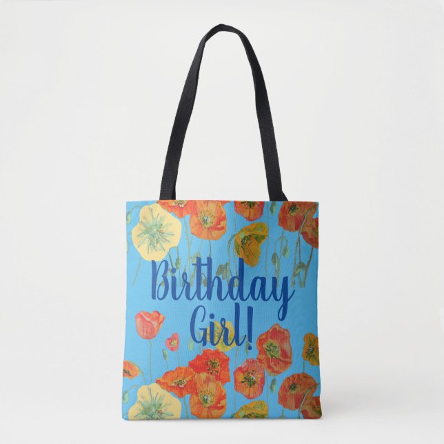 Orange Poppies Blommigt blommor Birthday Girl Bag Tygkasse (Framsida)