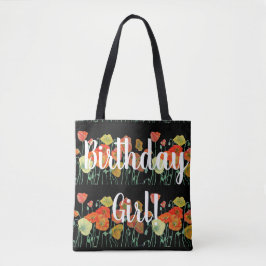 Orange Poppies Blommigt blommor Birthday Girl Bag Tygkasse