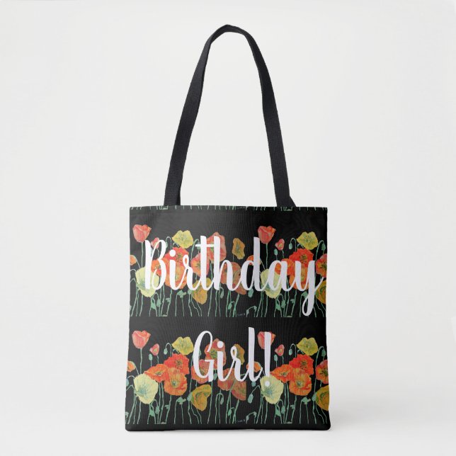Orange Poppies Blommigt blommor Birthday Girl Bag Tygkasse (Framsida)