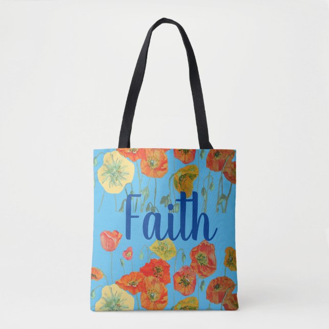 Orange Poppies Blommigt Faith Andlig Tote Bag Tygkasse (Framsida)