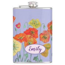 Orange Poppies-Blommigten blommor Pastel lila Lila Fickplunta