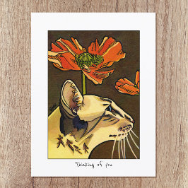 Orange Poppies Cat Thinking of You Anpassningsbar Vykort