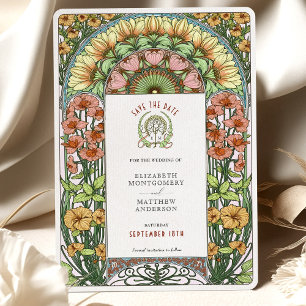Orange Poppies & Daisy Art nouveau Spara datum Inbjudningar