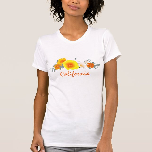 Orange Poppies med California Text T-Shirt (Framsida)