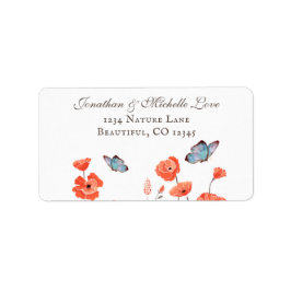 Orange Poppies och Blue Butterflies Blommigt Adres Adressetikett
