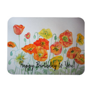 Orange Poppies vattenfärgsmagnet Grattis på föd Magnet