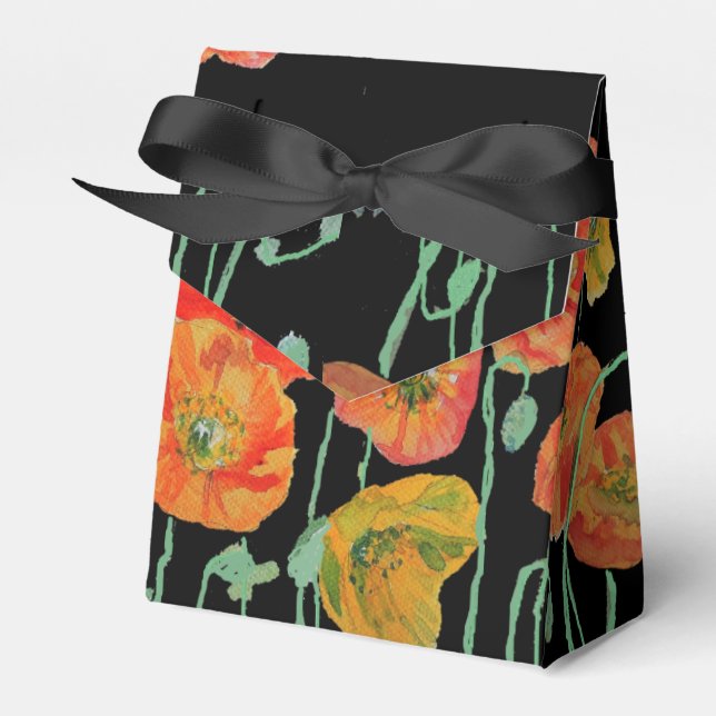 Orange Poppy Blommigt Bröllop Cake Favoritbox Presentaskar (Framsidan Sidan)