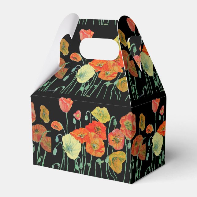 Orange Poppy Blommigt Bröllop Cake Favoritbox Presentaskar (Framsidan Sidan)