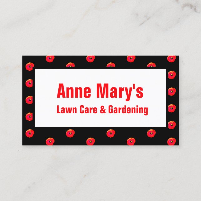 Orange Poppy Blommigt Garden Gräsmatta Care Black Visitkort (Framsida)