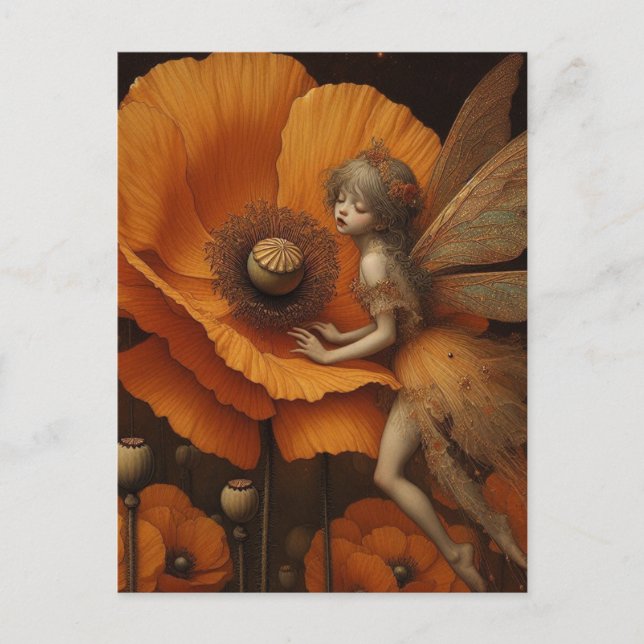 Orange Poppy Fairy Vykort (Framsida)