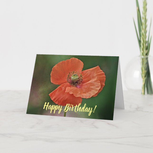 Orange Poppy Flower Birthday Card Kort (Framsida)