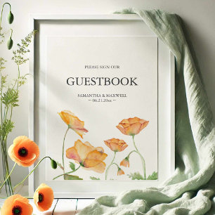 Orange Poppy Flower Bröllop Guestbook Poster