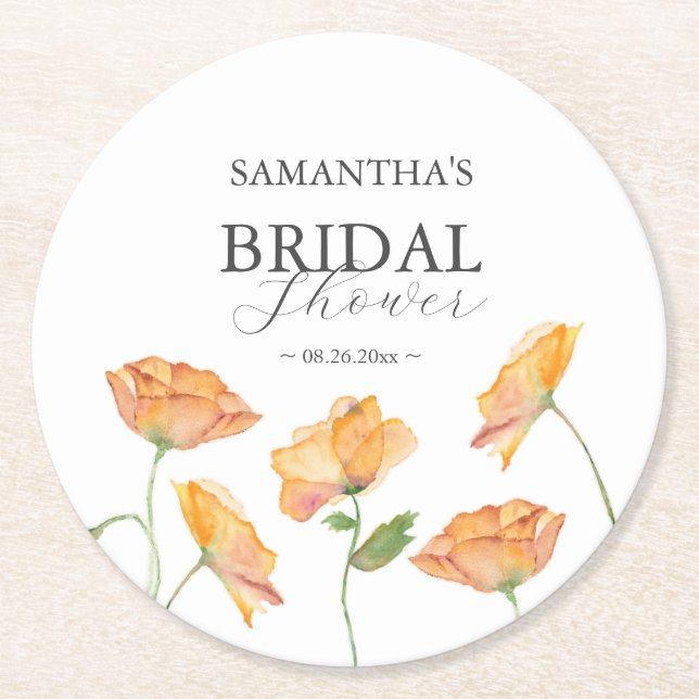 Orange Poppy Flower Drink Coasters Underlägg Papper Rund (Framsidan)