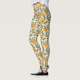 Orange Poppy Flower Mönster Leggings