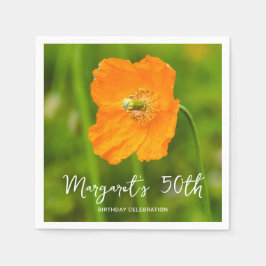 Orange Poppy Flower On Green 50th Birthday Party Pappersservett