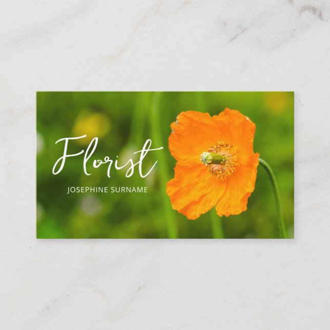 Orange Poppy Flower Summer Green Photo Florist Visitkort (Framsida)