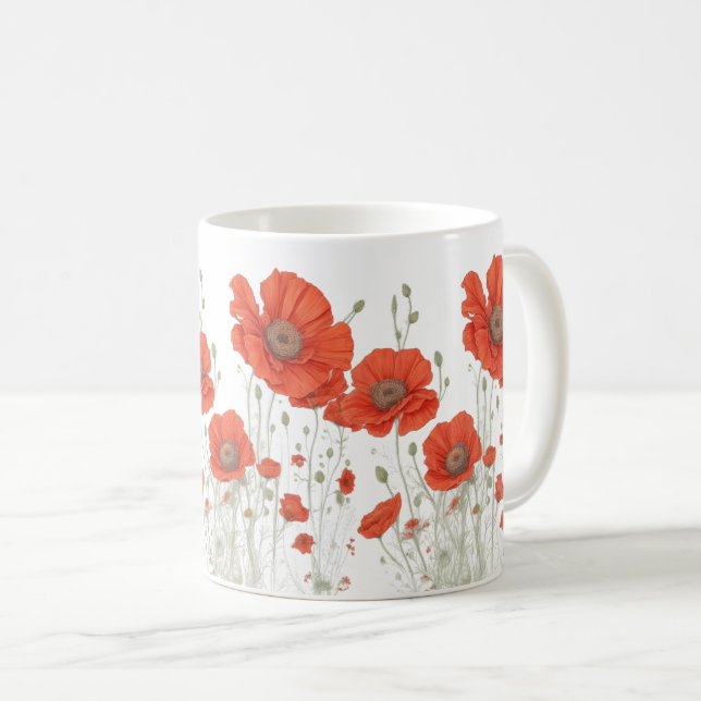Orange Poppy Flowers Kaffemugg (Framsida höger)