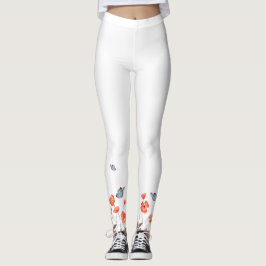 Orange Poppy Flowers och Blue Butterflies Garden Leggings