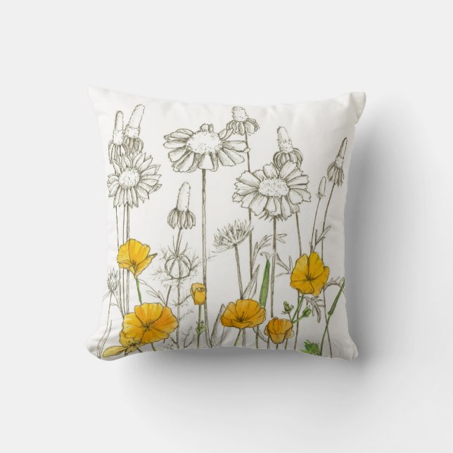 Orange Poppy Flowers Plant Teckning Kudde (Framsida)