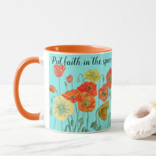 Orange Poppy Flowers 'Put Faith in the Space' Aqua Mugg
