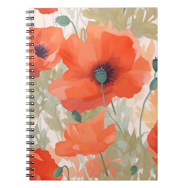 Orange Poppy Meadow Anteckningsbok (Framsidan)