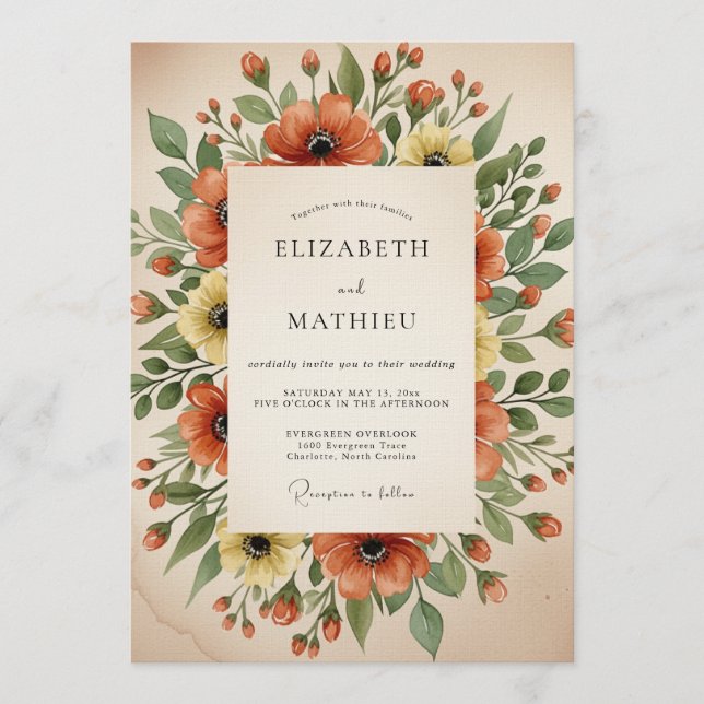 Orange Poppy Painterly Flourish Wedding Inbjudningar (Framsida)