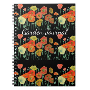 Orange Poppy Poppies Blommigt Garden Journal Bok Anteckningsbok