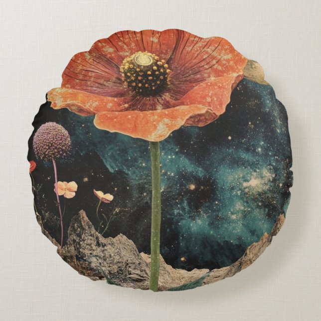 Orange Poppy under Moonlight Rund Kudde (Framsidan)