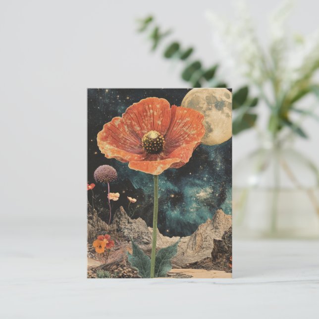 Orange Poppy under Moonlight Vykort (Stående Fram)