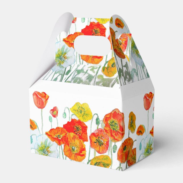Orange Poppy Wedding Cake Favour Box Floral Flower Presentaskar (Framsidan Sidan)