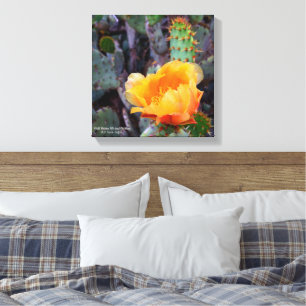 Orange Prickly Pear Cactus Flower-Blommar Canvastryck