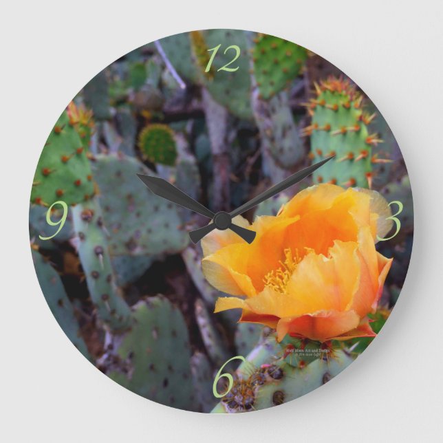 Orange Prickly Pear Opuntia Cactus Flower Photo Stor Klocka (Framsida)