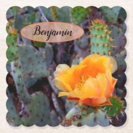 Orange Prickly Pear Opuntia Cactus Flower Photo Underlägg Papper