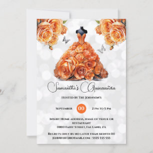 Orange princess Quinceañera fantasy ballgown ro Inbjudningar