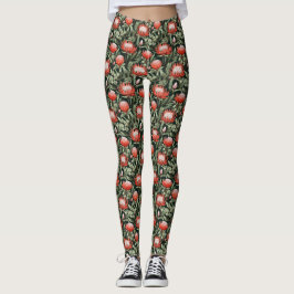 Orange Protea Blommigt - allt-over-Print Leggings