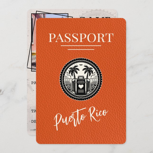 Orange Puerto Rico Passport Spara Datumet (Fram/baksida)