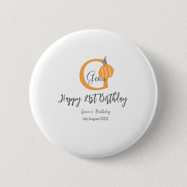 Orange Pumkin-födelsedag 21:a grått-pastellfallet Knapp (Framsida)