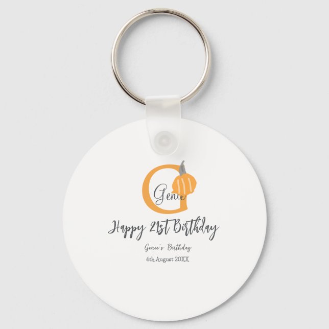 Orange Pumkin-födelsedag 21:a grått-pastellfallet Nyckelring (Framsida)