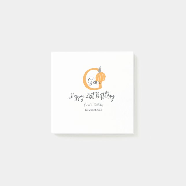 Orange Pumkin-födelsedag 21:a grått-pastellfallet Post-it Block (Framsida)