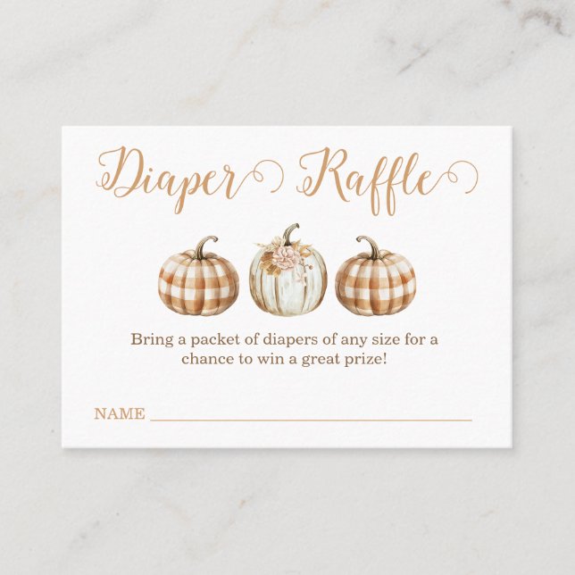 Orange Pumpa Baby Shower Blöja Raffel Infogningsko Visitkort (Framsida)