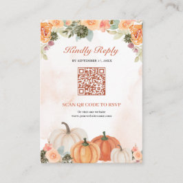 Orange Pumpa Blommig QR-kod Bröllop RSVP Tilläggskort