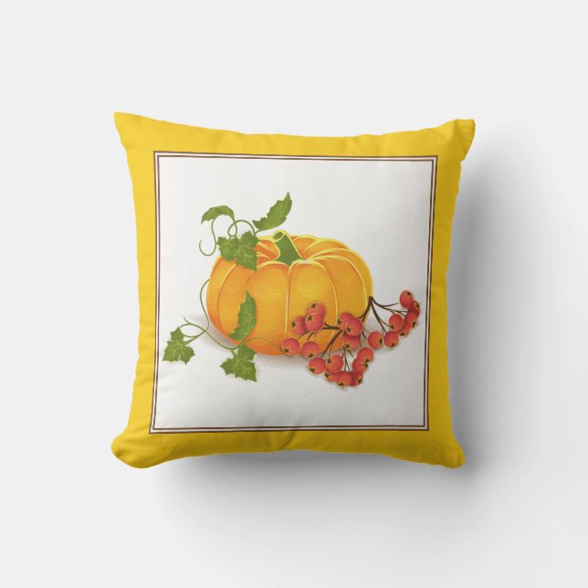 Orange pumpa, gult gräns fallande Thanksgiving Kudde (Framsida)