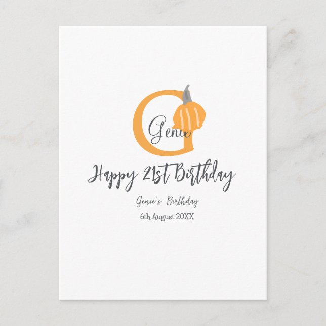 Orange pumpa höst födelsedag 21 grå pastell höst vykort (Framsida)