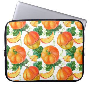Orange pumpa på vit bakgrund. Sömlös pinne Laptop Fodral