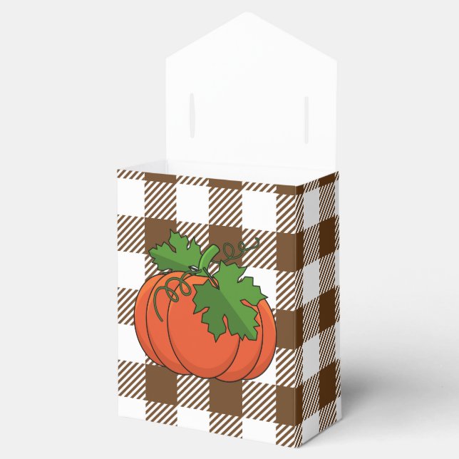 Orange pumpa på vit brunrutig mönster presentaskar (Öppnad)