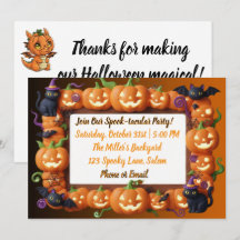 Orange Pumpa Ram Svart Katt Halloweenfest