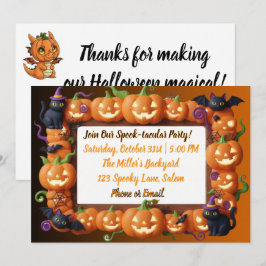 Orange Pumpa Ram Svart Katt Halloweenfest Julkort