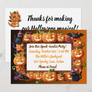 Orange Pumpa Ram Svart Katt Halloweenfest Julkort