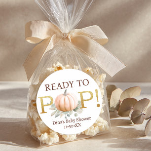 Orange Pumpa Redo att Spricka Baby Shower Klisterm Runt Klistermärke