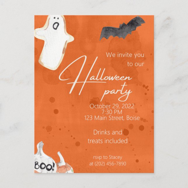 Orange Pumpa & Spöke Halloween-fest Invitation Vykort (Framsida)